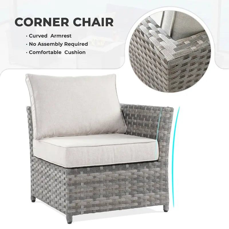 HOOOWOOO 16-piece Grey Rattan Outdoor Furniture Sectional Sofa Set Fire Pit Set with Swivel Chairs