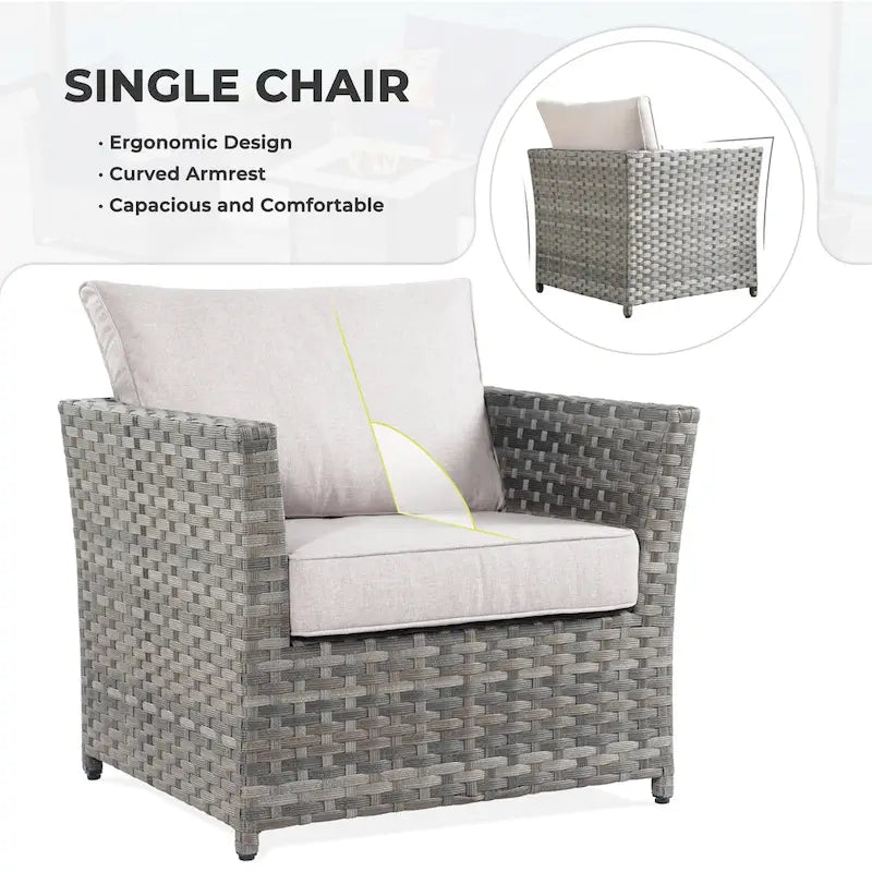 HOOOWOOO 16-piece Grey Rattan Outdoor Furniture Sectional Sofa Set Fire Pit Set with Swivel Chairs