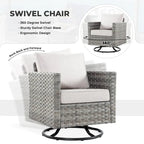 HOOOWOOO 16-piece Grey Rattan Outdoor Furniture Sectional Sofa Set Fire Pit Set with Swivel Chairs