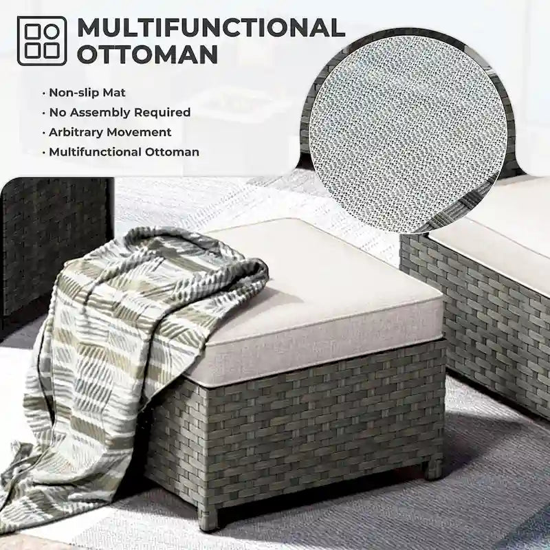 HOOOWOOO 16-piece Grey Rattan Outdoor Furniture Sectional Sofa Set Fire Pit Set with Swivel Chairs