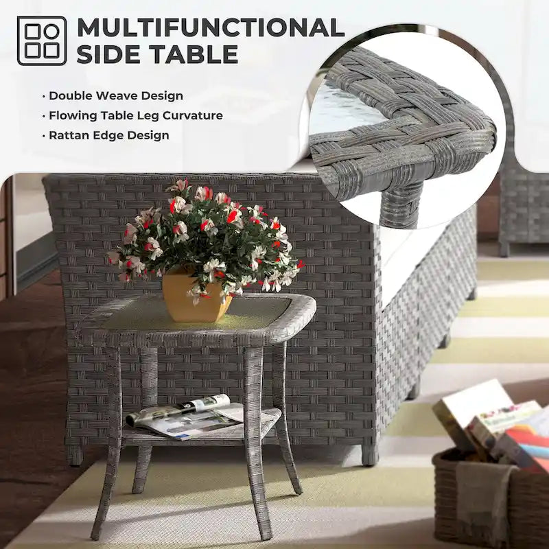 HOOOWOOO 16-piece Grey Rattan Outdoor Furniture Sectional Sofa Set Fire Pit Set with Swivel Chairs