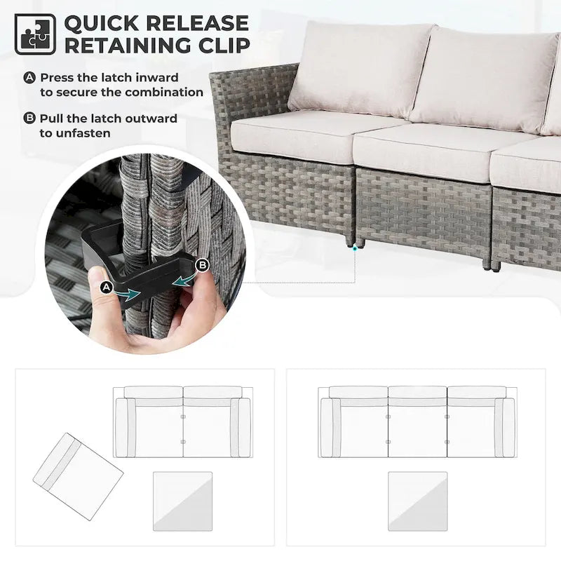 HOOOWOOO 16-piece Grey Rattan Outdoor Furniture Sectional Sofa Set Fire Pit Set with Swivel Chairs