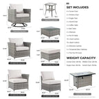 HOOOWOOO 16-piece Grey Rattan Outdoor Furniture Sectional Sofa Set Fire Pit Set with Swivel Chairs