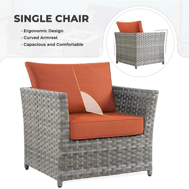 HOOOWOOO 16-piece Grey Rattan Outdoor Furniture Sectional Sofa Set Fire Pit Set with Swivel Chairs