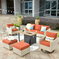 HOOOWOOO 7-piece Outdoor Wicker Patio Furniture Set with Fire Pit Table