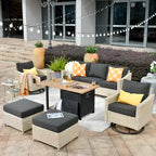 HOOOWOOO 7-piece Outdoor Wicker Patio Furniture Set with Fire Pit Table