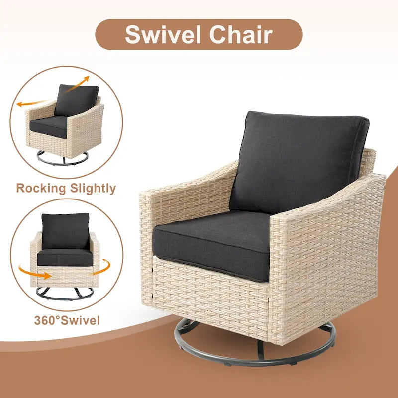 HOOOWOOO 7-piece Outdoor Wicker Patio Furniture Set with Fire Pit Table