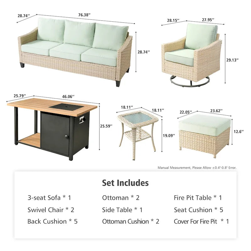 HOOOWOOO 7-piece Outdoor Wicker Patio Furniture Set with Fire Pit Table