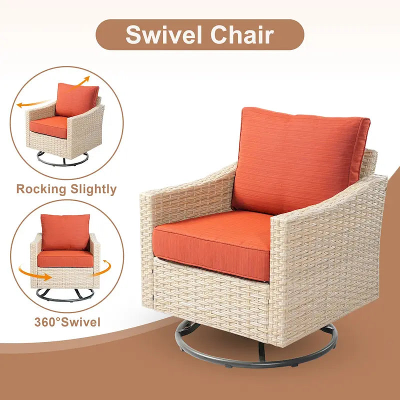 HOOOWOOO 7-piece Outdoor Wicker Patio Furniture Set with Fire Pit Table