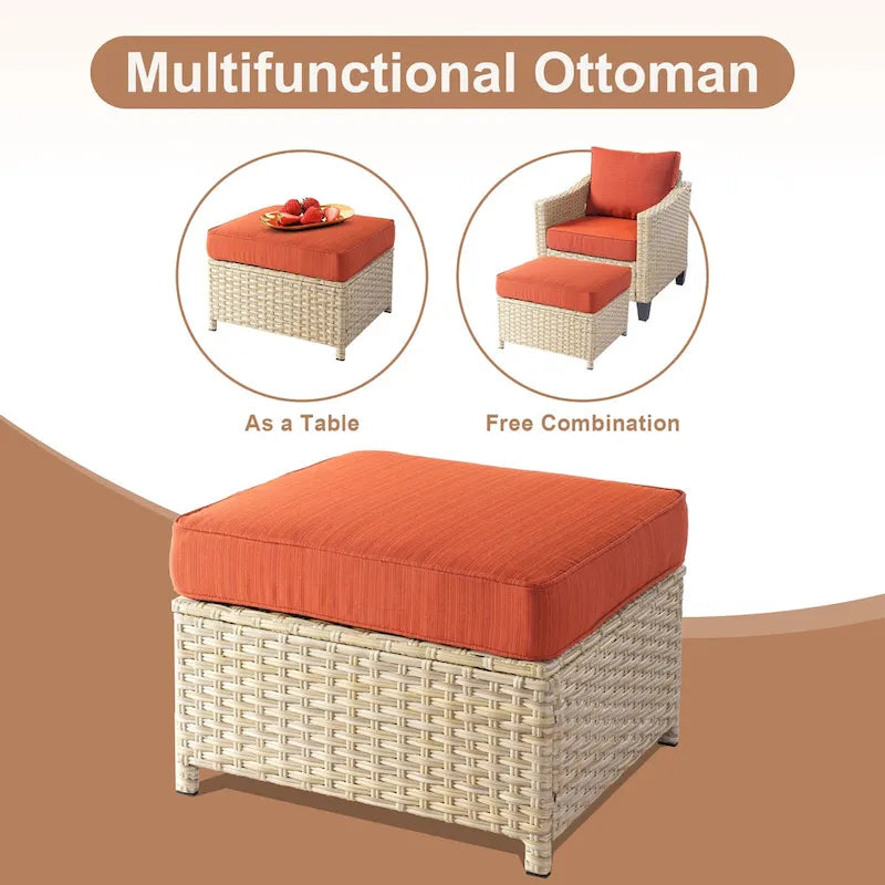 HOOOWOOO 7-piece Outdoor Wicker Patio Furniture Set with Fire Pit Table