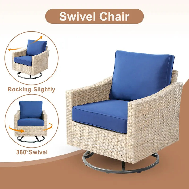 HOOOWOOO 7-piece Outdoor Wicker Patio Furniture Set with Fire Pit Table