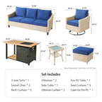 HOOOWOOO 7-piece Outdoor Wicker Patio Furniture Set with Fire Pit Table