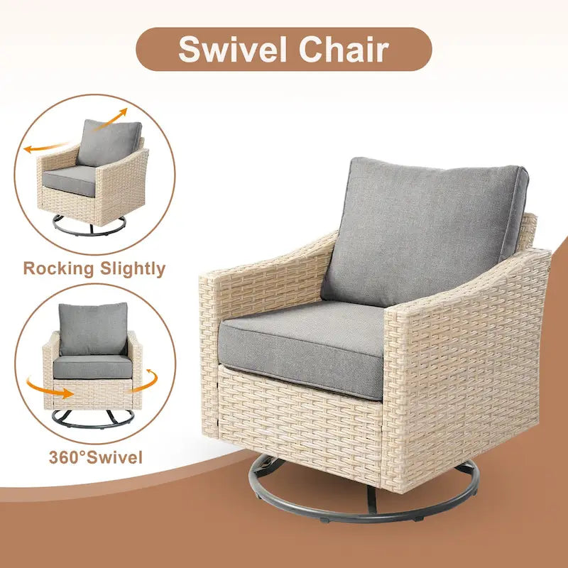 HOOOWOOO 7-piece Outdoor Wicker Patio Furniture Set with Fire Pit Table