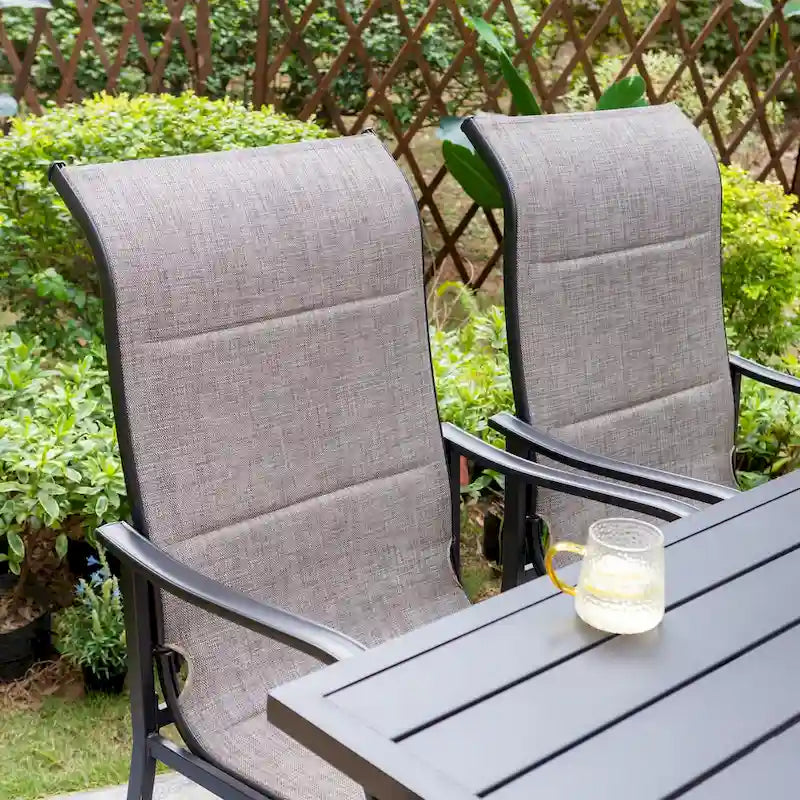 MAISON ARTS 7-Piece / 5-Piece Padded Textilene Chairs with Wave Arms & Metal Table Patio Dining Set