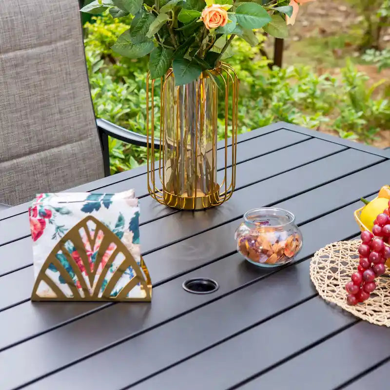 MAISON ARTS 7-Piece / 5-Piece Padded Textilene Chairs with Wave Arms & Metal Table Patio Dining Set