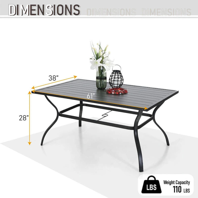 MAISON ARTS 7-Piece / 5-Piece Padded Textilene Chairs with Wave Arms & Metal Table Patio Dining Set