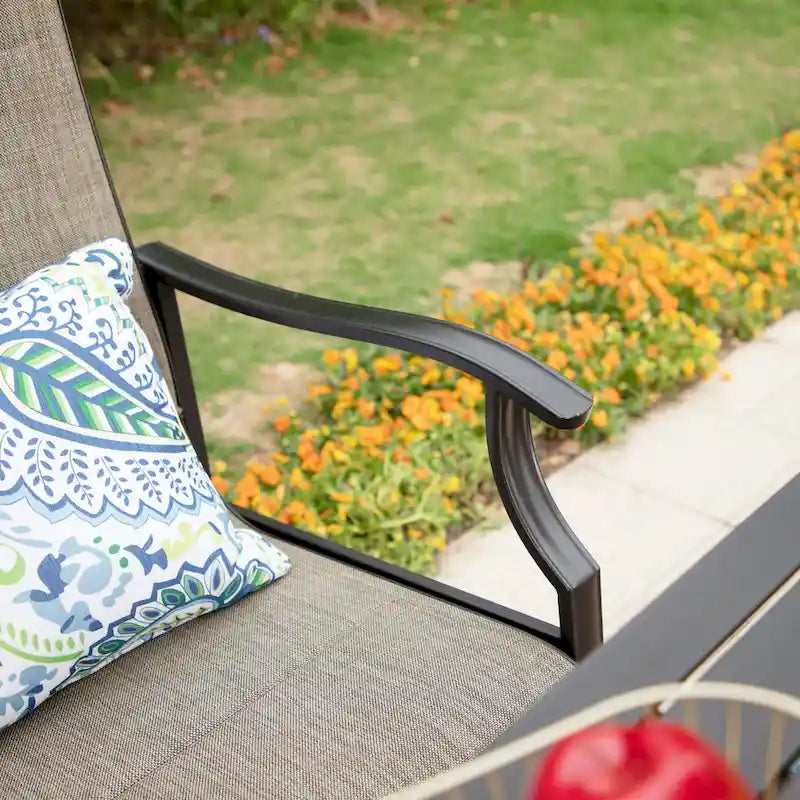 MAISON ARTS 7-Piece / 5-Piece Padded Textilene Chairs with Wave Arms & Metal Table Patio Dining Set