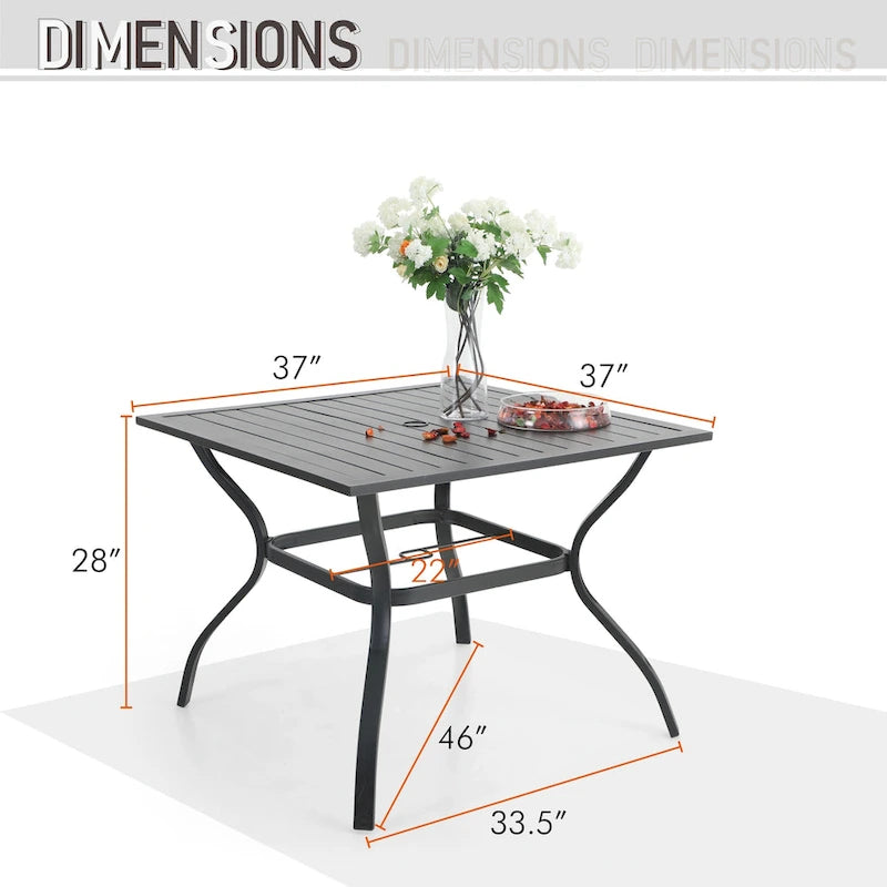 MAISON ARTS 7-Piece / 5-Piece Padded Textilene Chairs with Wave Arms & Metal Table Patio Dining Set