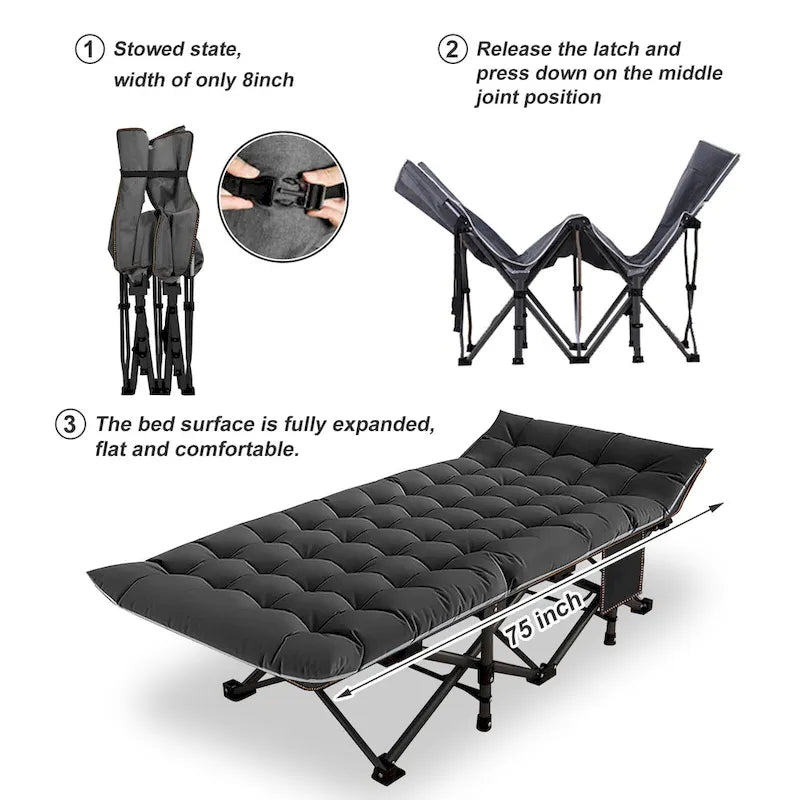 Portable Folding Camping Bed with Mattress, Guest Cot Bed 2PCS - 75