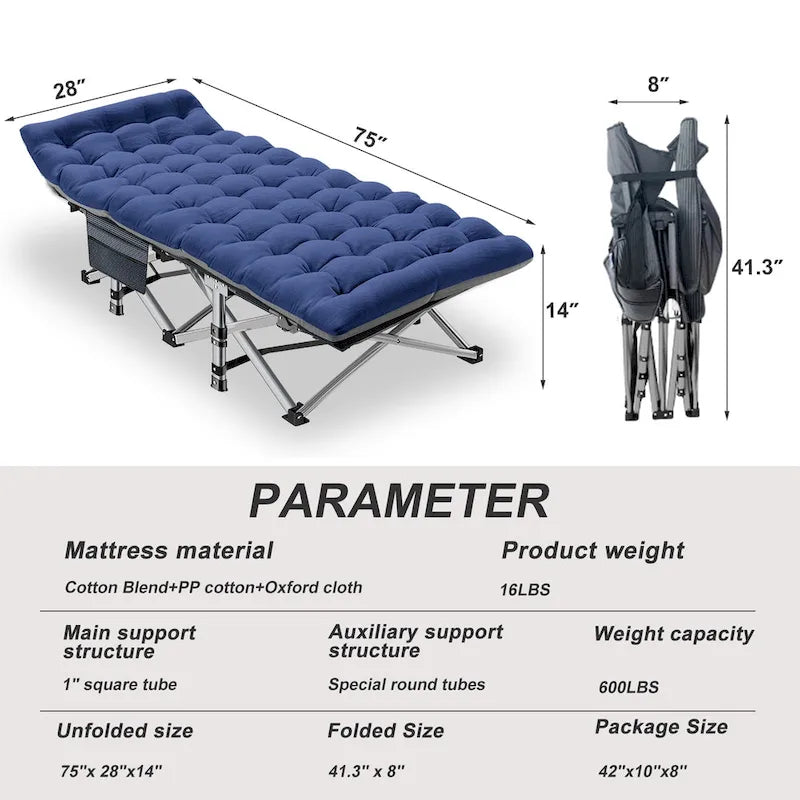 Portable Folding Camping Bed with Mattress, Guest Cot Bed 2PCS - 75