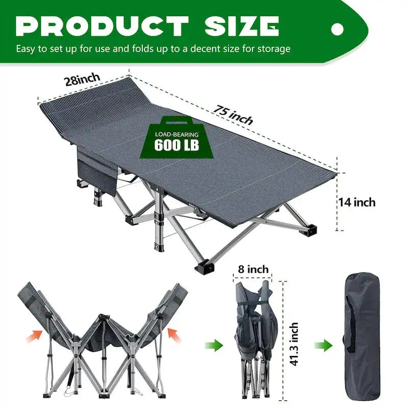 Portable Folding Camping Bed with Mattress, Guest Cot Bed 2PCS - 75