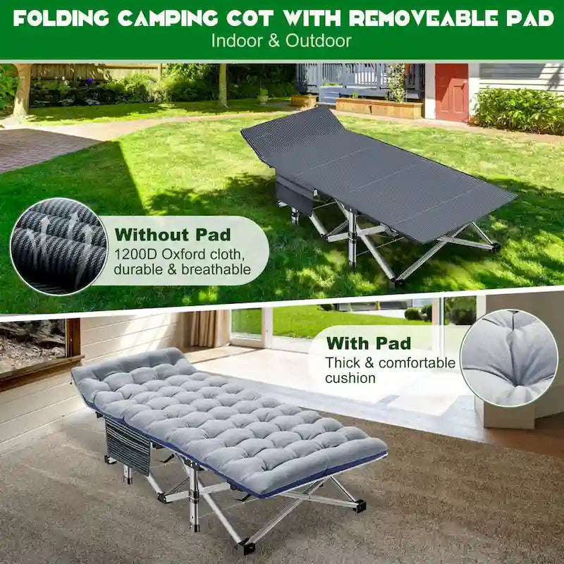 Portable Folding Camping Bed with Mattress, Guest Cot Bed 2PCS - 75