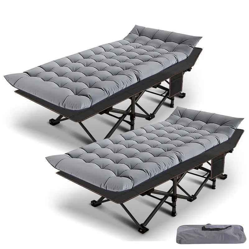 Portable Folding Camping Bed with Mattress, Guest Cot Bed 2PCS - 75