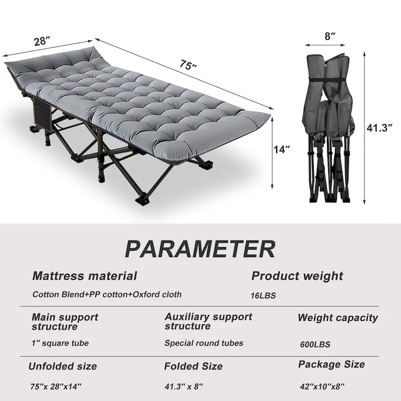 Portable Folding Camping Bed with Mattress, Guest Cot Bed 2PCS - 75