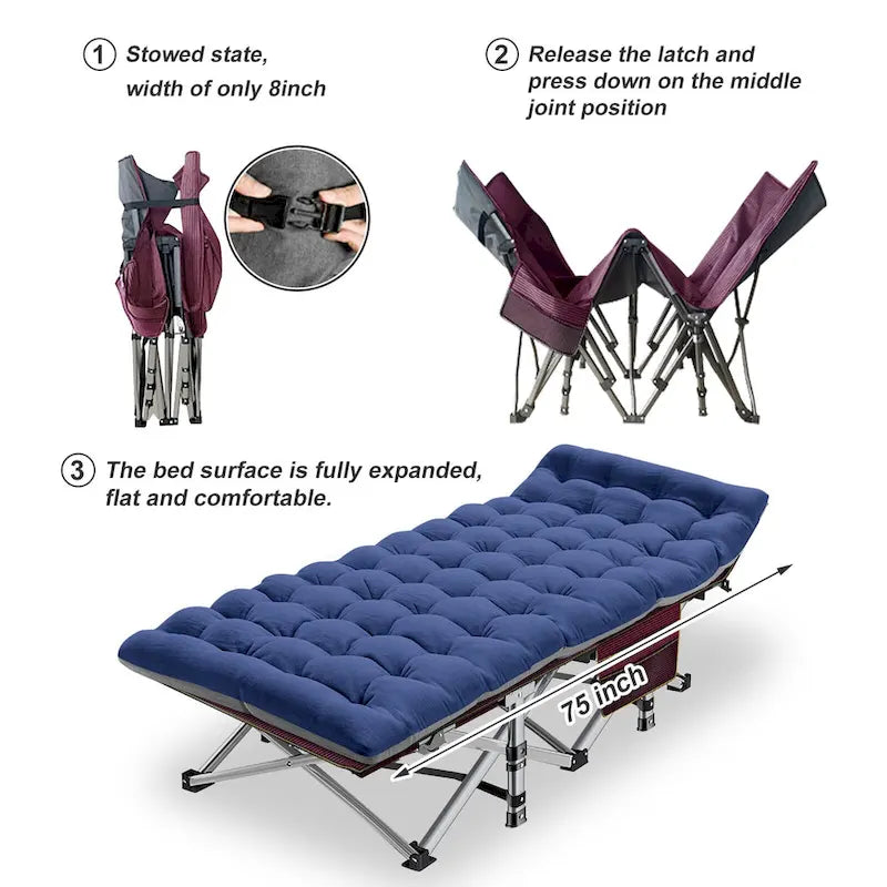 Portable Folding Camping Bed with Mattress, Guest Cot Bed 2PCS - 75