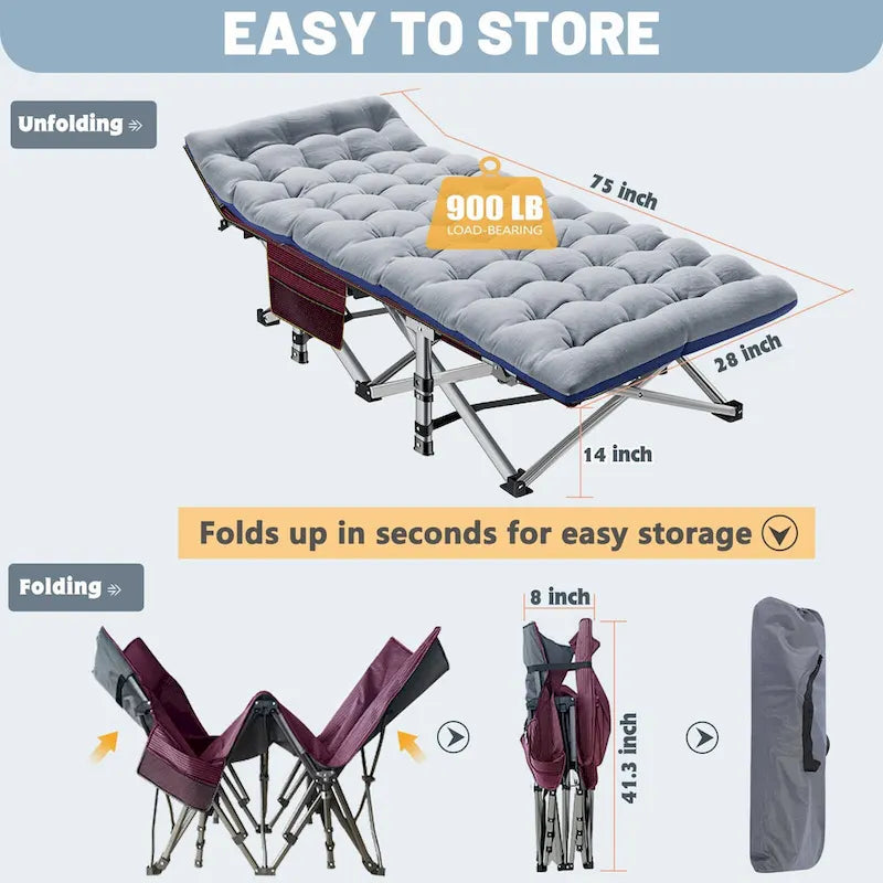 Portable Folding Camping Bed with Mattress, Guest Cot Bed 2PCS - 75