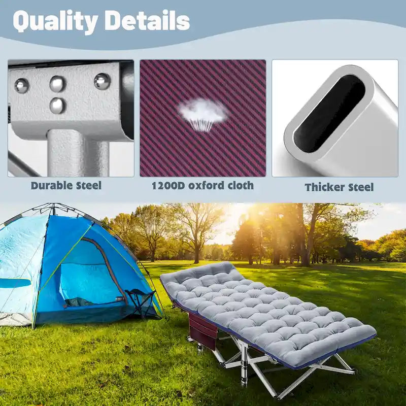 Portable Folding Camping Bed with Mattress, Guest Cot Bed 2PCS - 75