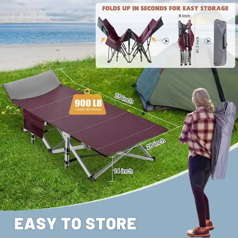 Portable Folding Camping Bed with Mattress, Guest Cot Bed 2PCS - 75