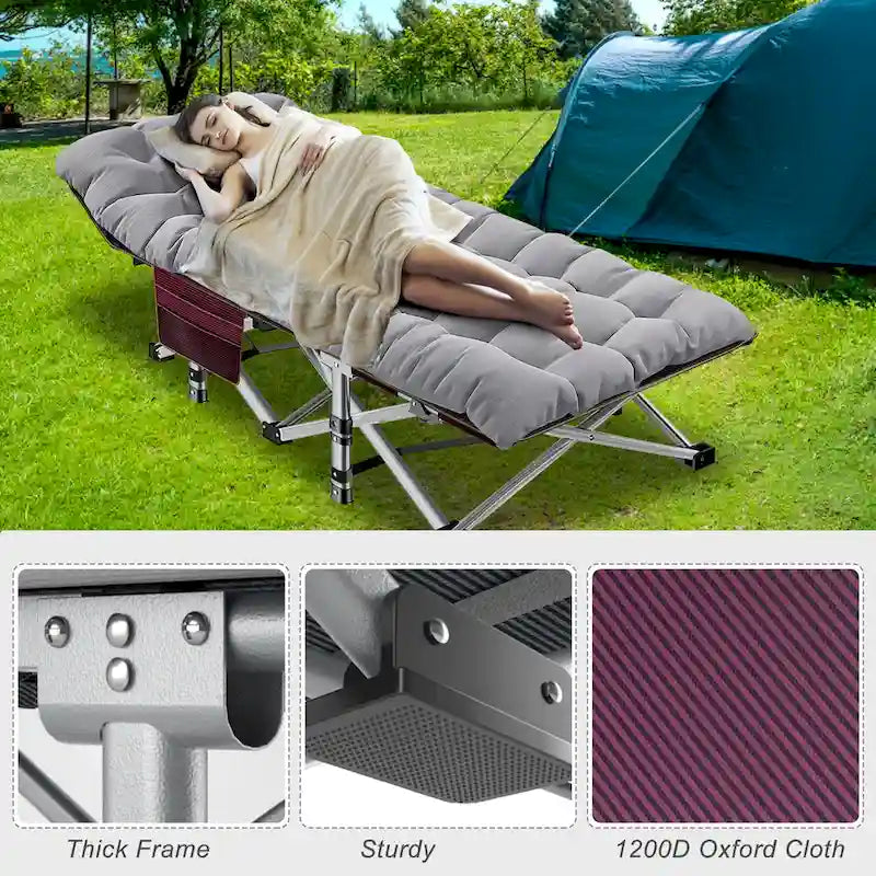 Portable Folding Camping Bed with Mattress, Guest Cot Bed 2PCS - 75