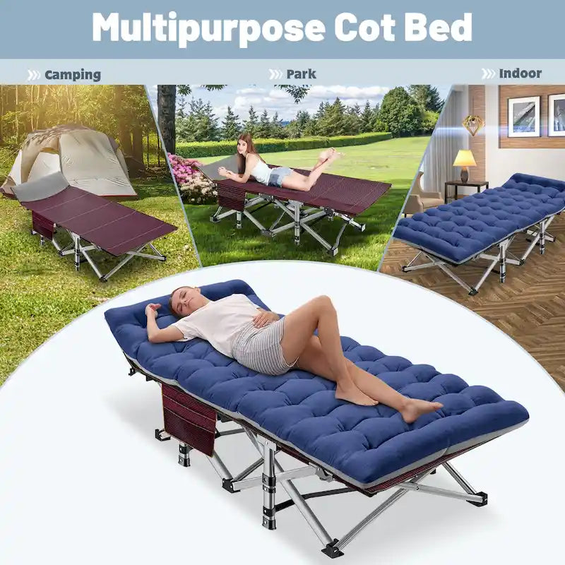 Portable Folding Camping Bed with Mattress, Guest Cot Bed 2PCS - 75