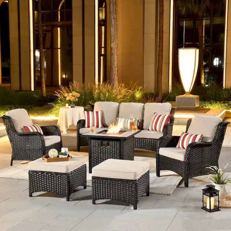 Patio Wicker Furniture With 30" Fire Table