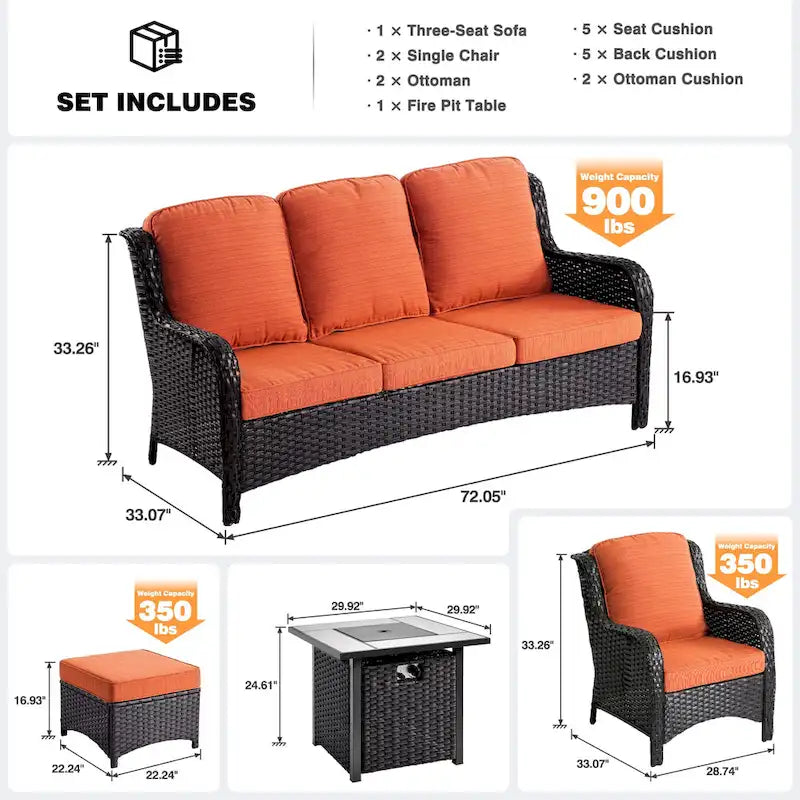 Patio Wicker Furniture With 30" Fire Table