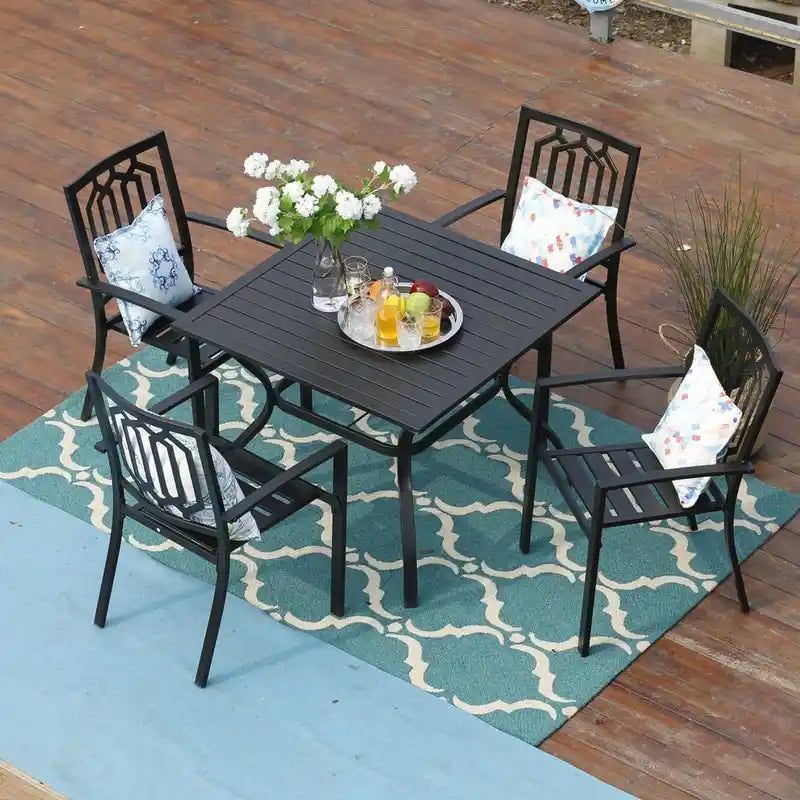 MAISON ARTS E-Coating Dining Set Metal Outdoor Patio Dining Set (Set of 5)