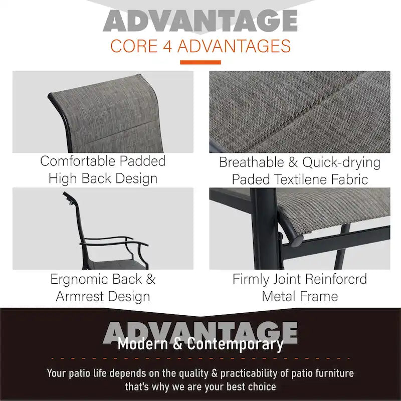 MAISON ARTS 7-Piece / 9-Piece Padded Textilene Chairs with Wave Arms & Expandable Metal Table Patio Dining Set