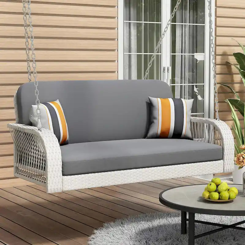 2-Seater Wicker Porch Swing with Hanging Chains