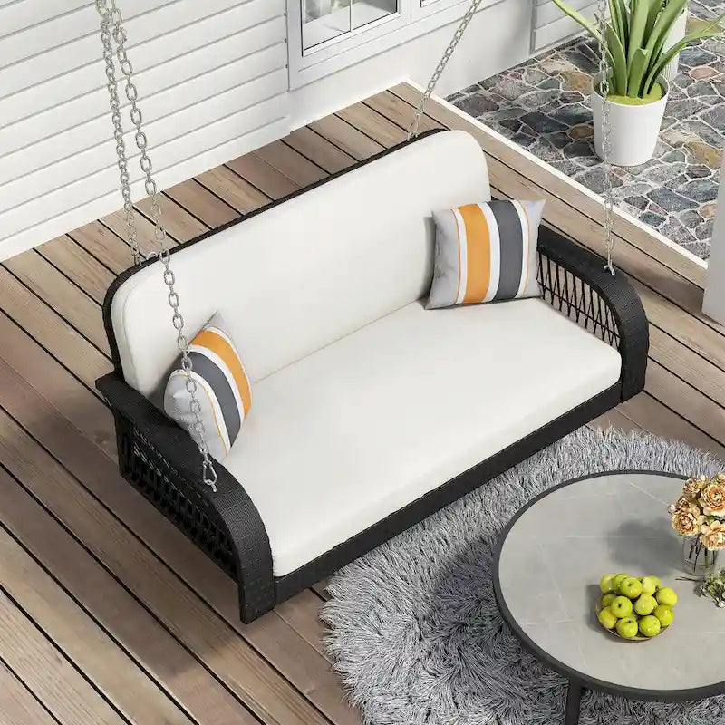 2-Seater Wicker Porch Swing with Hanging Chains