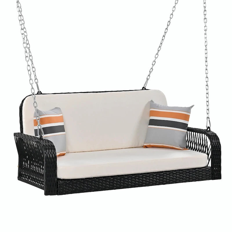 2-Seater Wicker Porch Swing with Hanging Chains