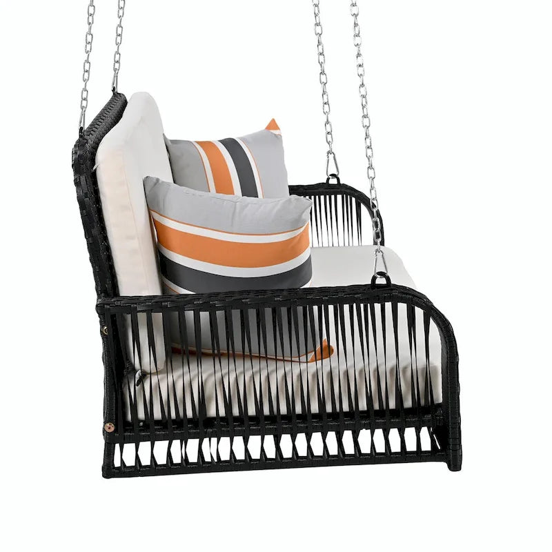 2-Seater Wicker Porch Swing with Hanging Chains