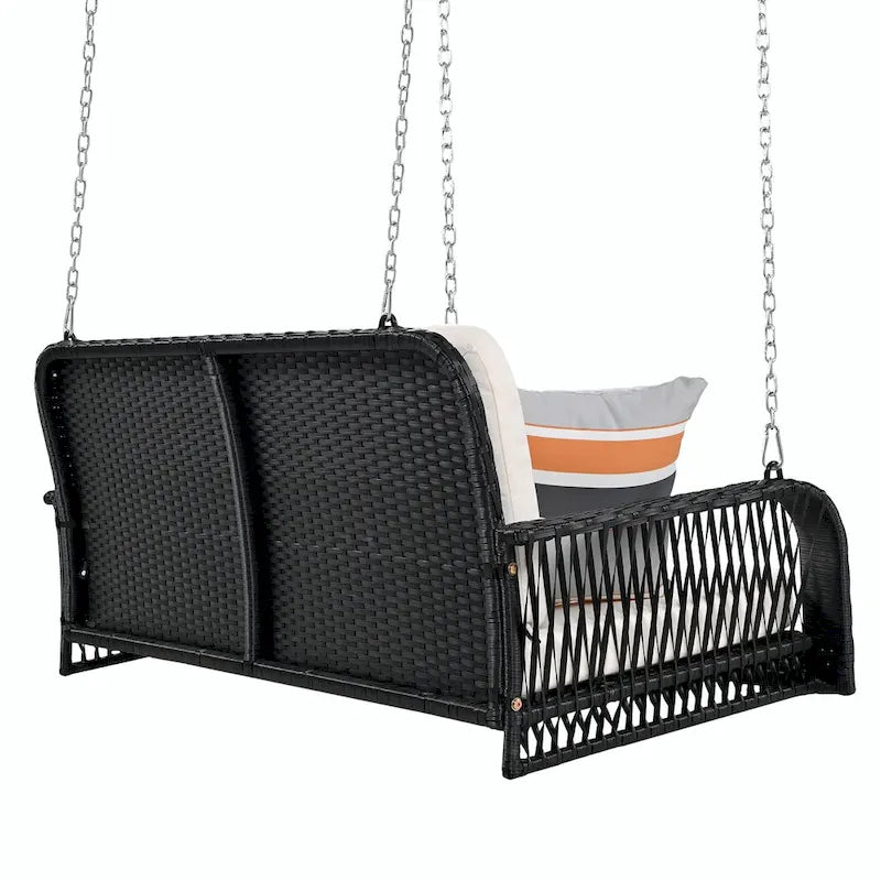2-Seater Wicker Porch Swing with Hanging Chains