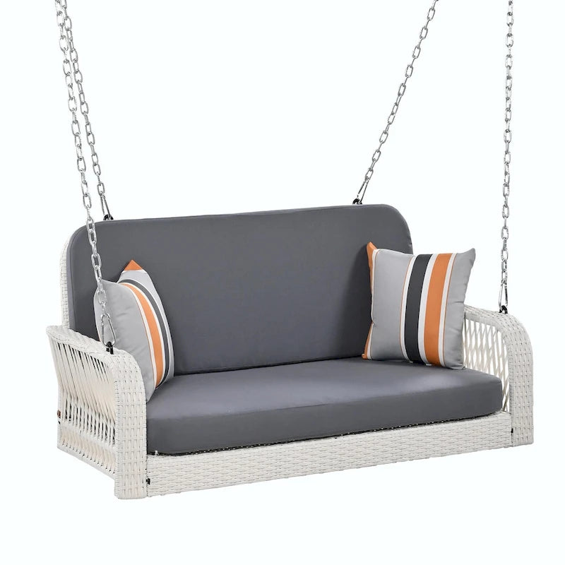 2-Seater Wicker Porch Swing with Hanging Chains