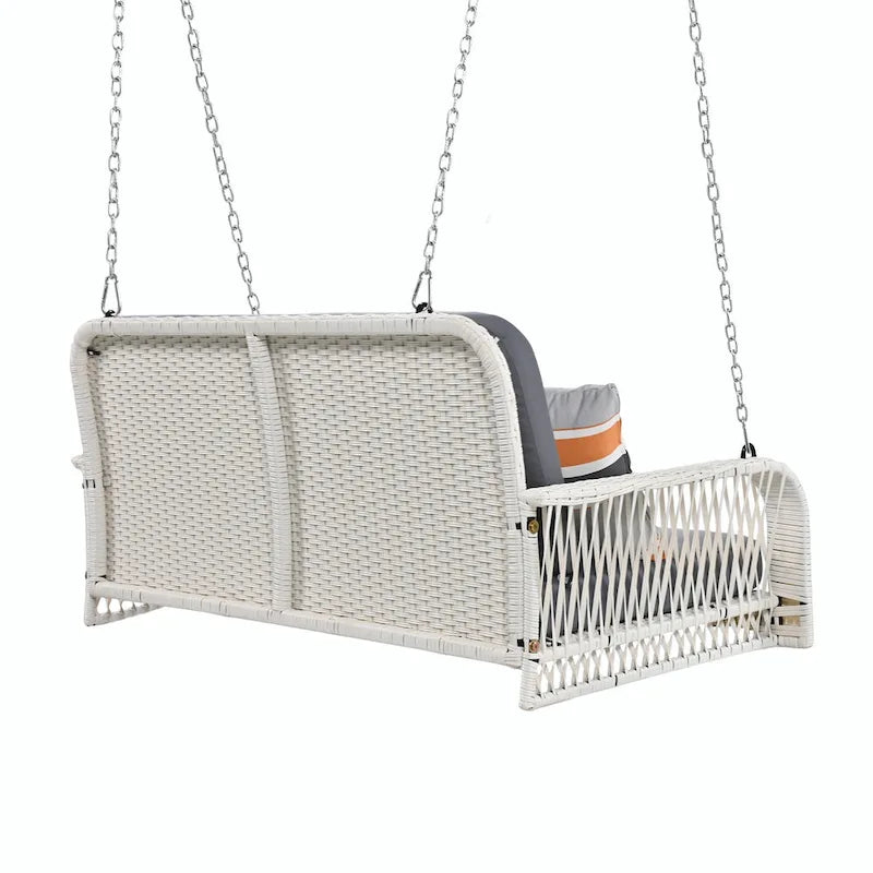 2-Seater Wicker Porch Swing with Hanging Chains