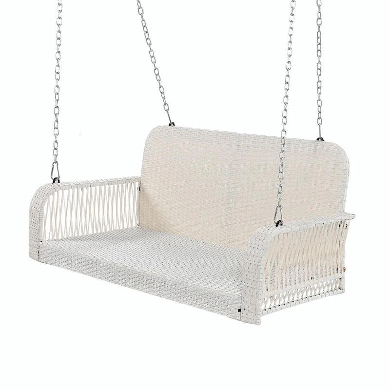 2-Seater Wicker Porch Swing with Hanging Chains
