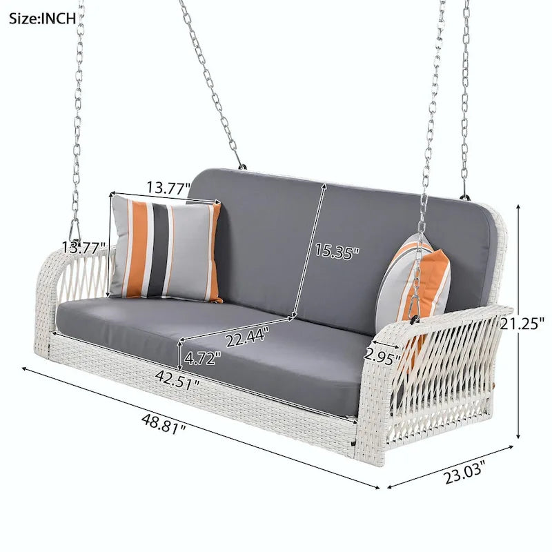 2-Seater Wicker Porch Swing with Hanging Chains