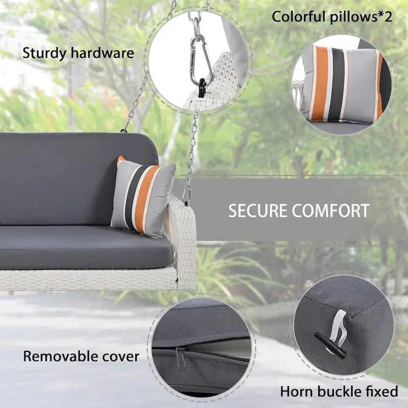 2-Seater Wicker Porch Swing with Hanging Chains