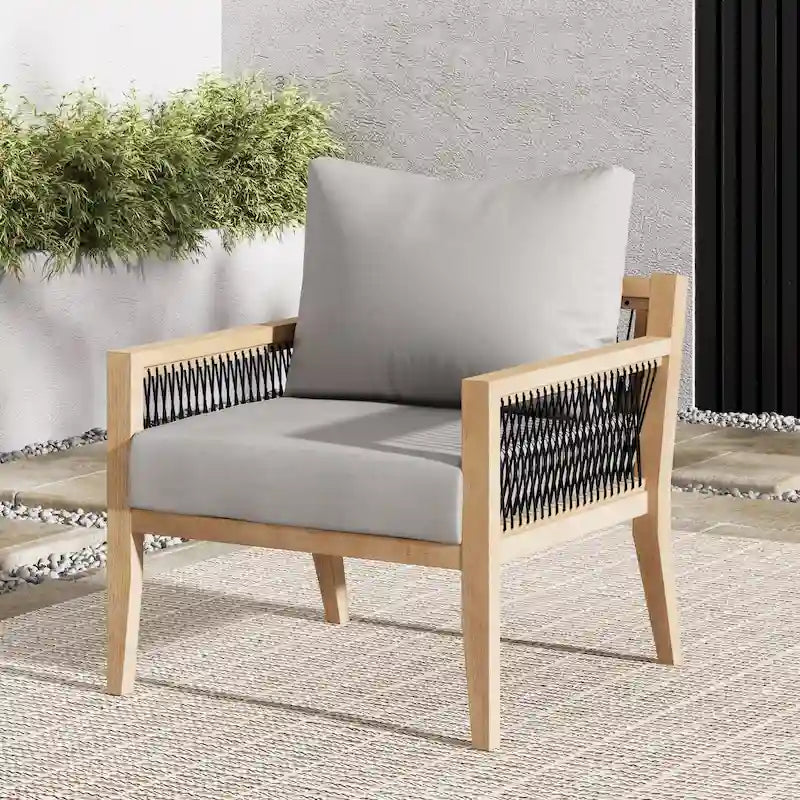 Freya Bohemian Wooden Armchair, Outdoor Patio Chair, Solid Acacia Wood Frame