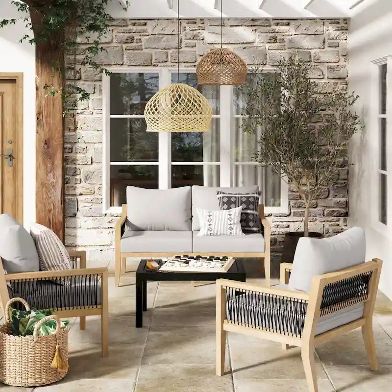 Freya Bohemian Wooden Armchair, Outdoor Patio Chair, Solid Acacia Wood Frame